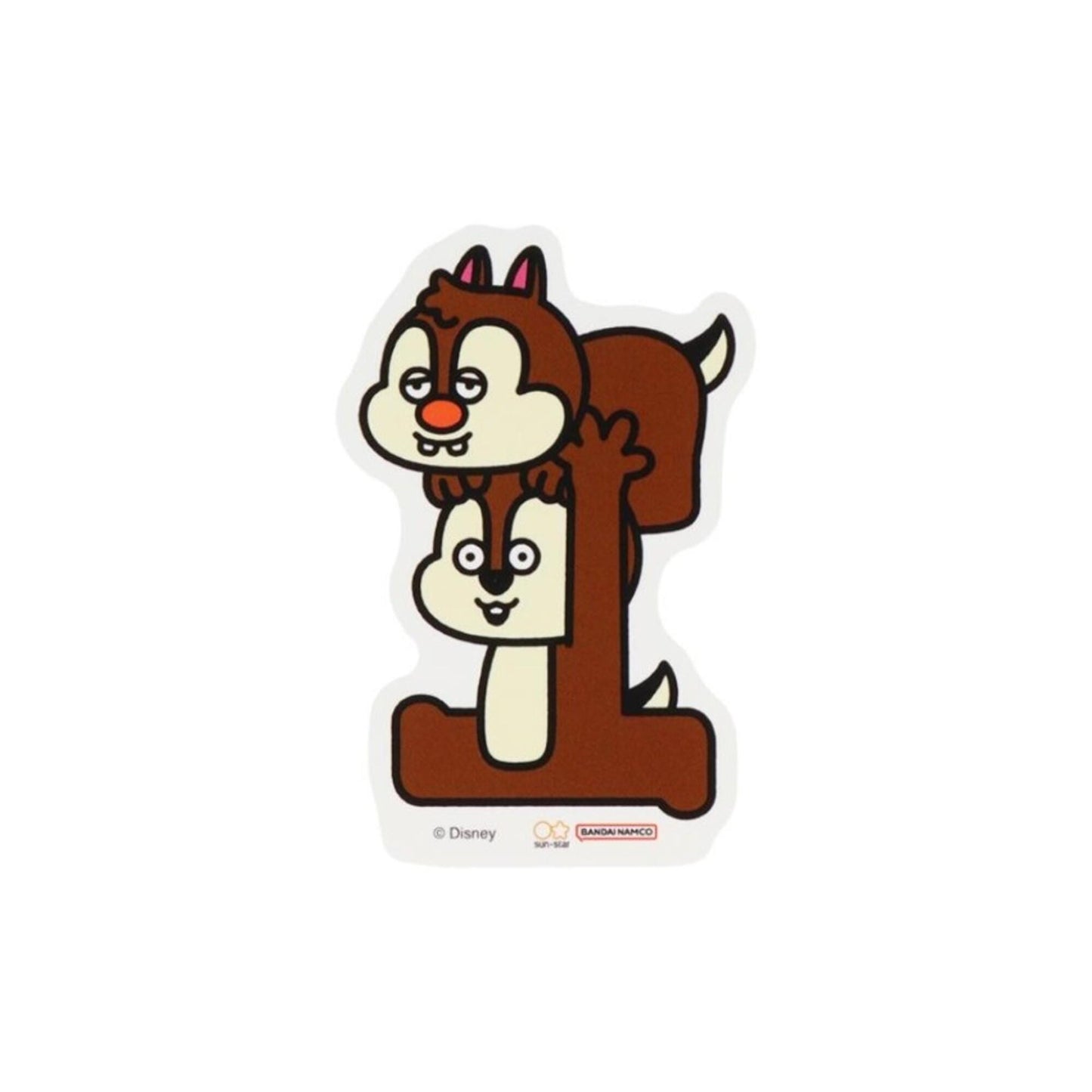 A sticker depicting two cartoon chipmunks, one on top of the other.