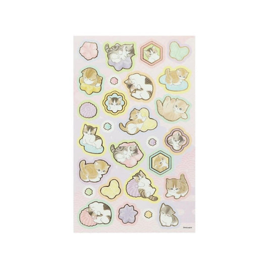 a collection of cartoon-style cat stickers arranged in a grid-like pattern. The stickers depict various cats in different poses and expressions, creating a playful and whimsical scene.