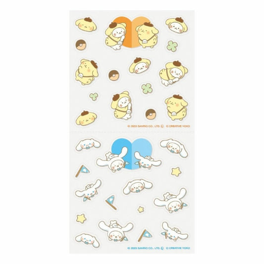 a collection of cartoon-style stickers featuring various cute and whimsical characters, such as a yellow cat, a blue cat, and other small animals. The stickers are arranged in a grid-like pattern, with some overlapping each other. The stickers appear to be intended for use as decorative elements or for personalizing items, such as notebooks or laptops.