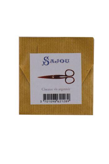 a brown envelope with a label that includes a pair of scissors and text.