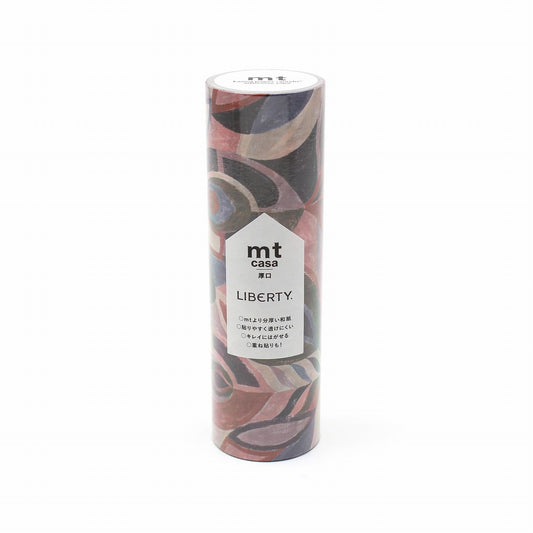A cylindrical tube with a colorful, abstract pattern on it, featuring the text "mt Casa" and "LIBERTY" printed on it.
