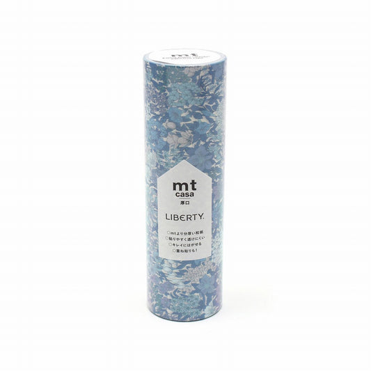 A cylindrical container with a floral pattern and text on it.