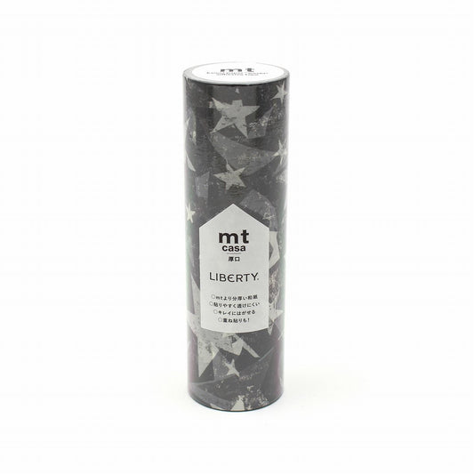 A cylindrical container with a black and white star pattern design, featuring the word "LIBERTY" prominently displayed on it.