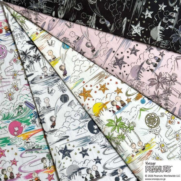 a collage of various colorful fabric swatches, each featuring different patterns and designs, including cartoon characters and nature-inspired motifs.