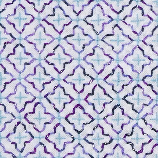 a repeating pattern of purple and blue diamond shapes arranged in a grid-like fashion.