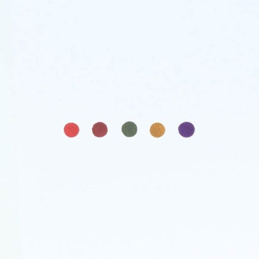 five circles of different colors: red, green, yellow, purple, and blue.