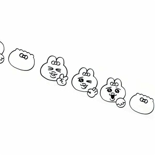 A series of cartoon-style animal faces with bows, arranged in a row.