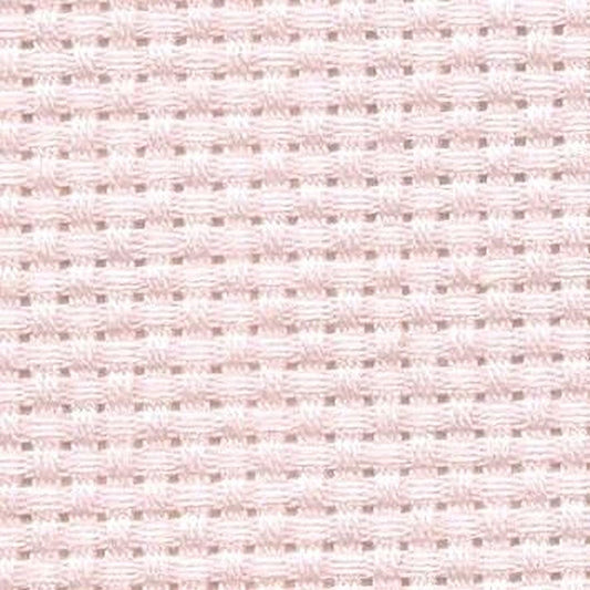 a close-up view of a light pink woven fabric with a grid-like pattern.