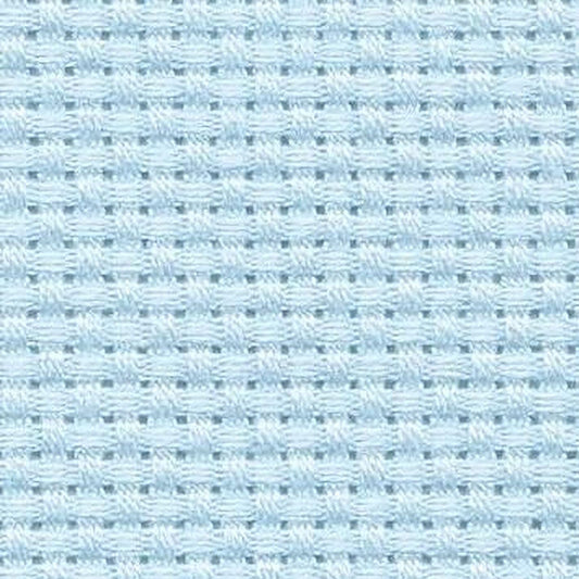 The image is a close-up of a light blue woven fabric with a grid-like pattern.