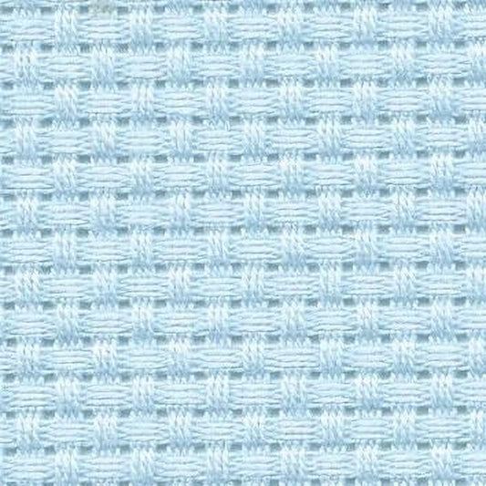 a close-up view of a light blue woven fabric with a repeating pattern of small squares or rectangles.