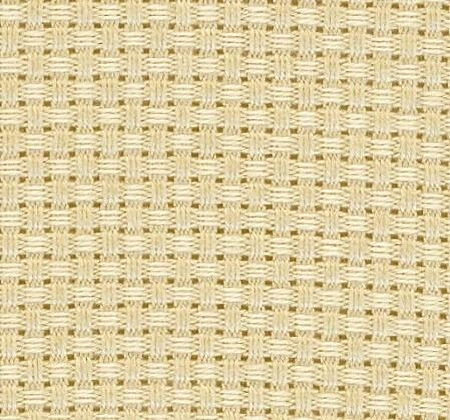 a close-up view of a woven fabric with a repeating pattern of small squares or rectangles in various shades of beige.