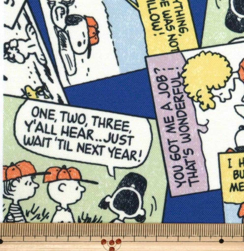 The image is a collage of various cartoon characters and text panels, including a speech bubble with the text "ONE, TWO, THREE Y'ALL HEAR...JUST WAIT TILL NEXT YEAR!" and a speech bubble with the text "YOU GOT A JOB! THAT'S WONDERFUL!" The collage includes multiple panels depicting different scenes and characters from the Peanuts comic strip.