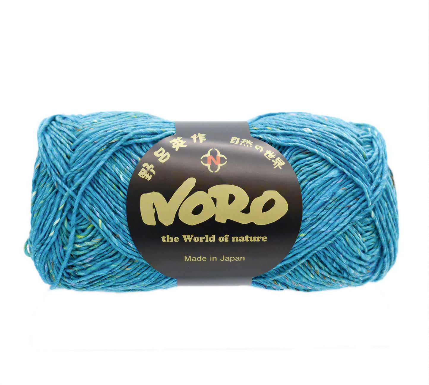 A ball of blue yarn with a black label that reads "NERO the World of nature Made in Japan".