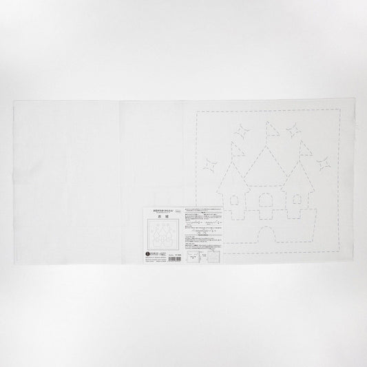 The image is a black and white illustration of a castle, with a detailed drawing of the castle and stars surrounding it.