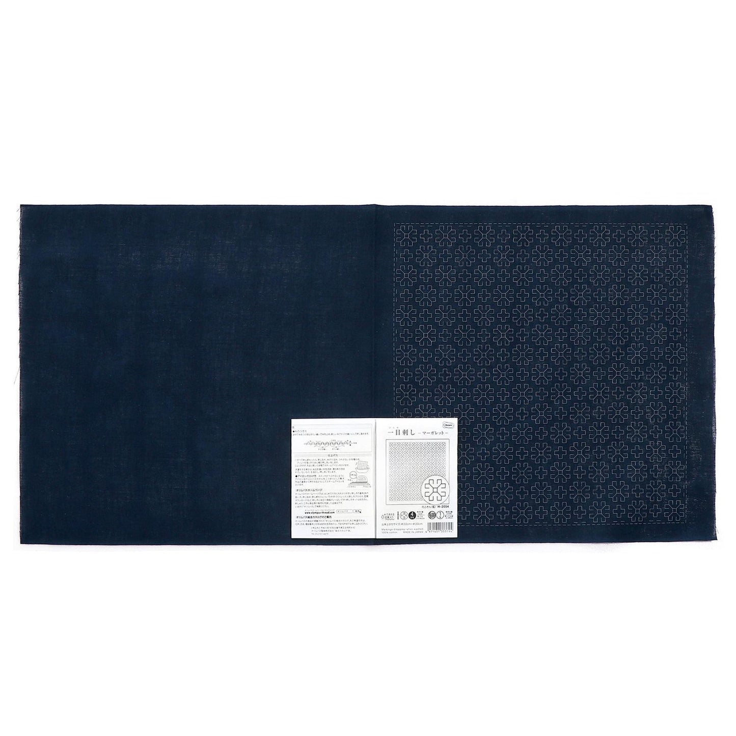 The image is a dark blue fabric with a white label attached to it, which appears to be a price tag or informational label.