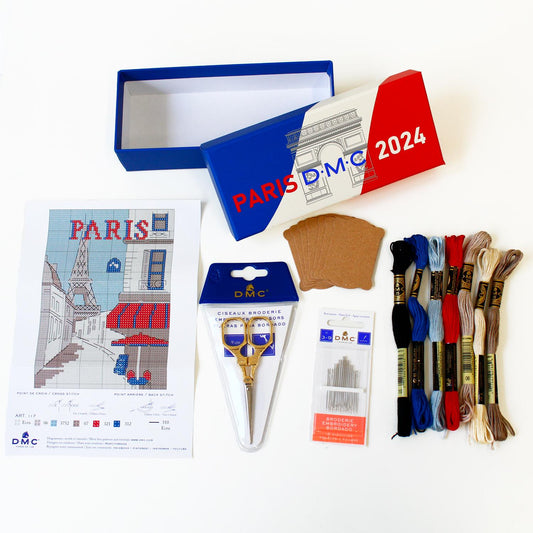 Limited Edition DMC Embroidery Set – Paris Olympic Themed Gift Box with Threads & Scissors