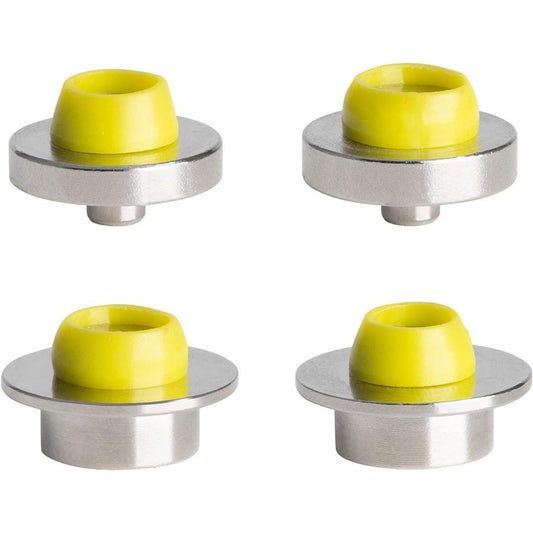 a set of three yellow knobs on a white background