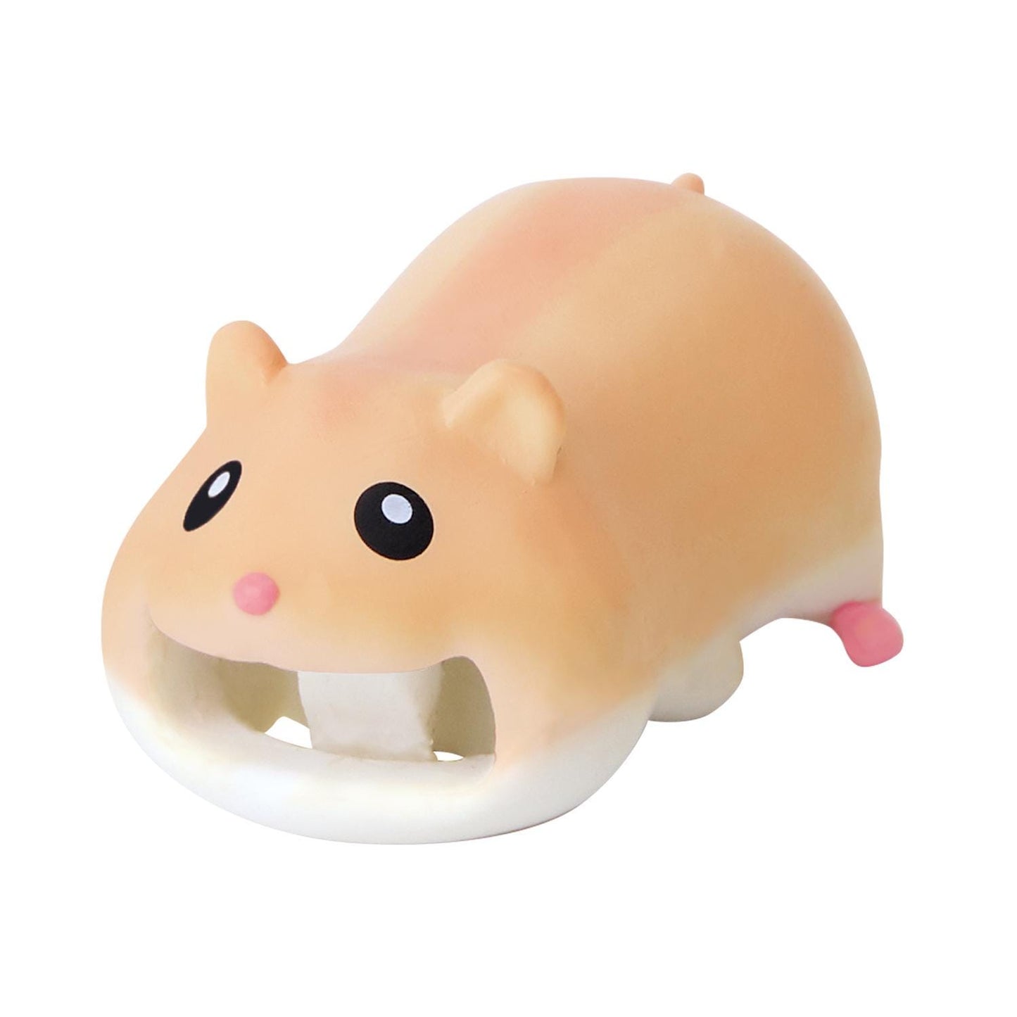 a toy mouse with its mouth open on a white background