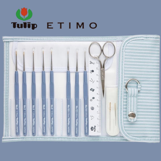 Tulip Etimo lace Crochet Hook set Lavender Blue with stripe case - Silver Scissors