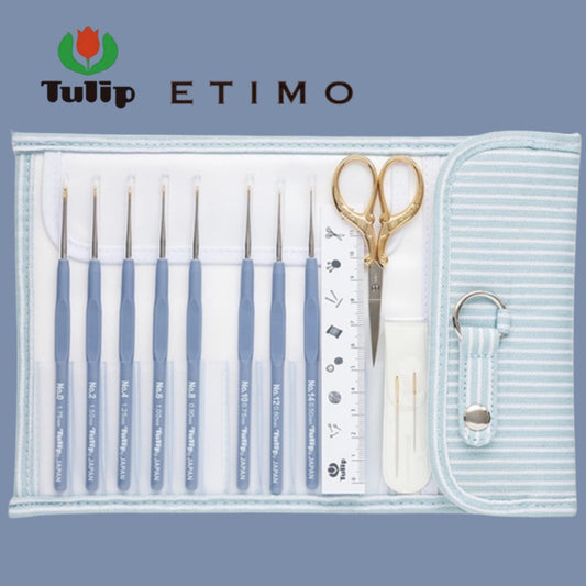 TULIP ETIMO Lavender Blue lace Crochet Hook set with stripe case - Golden Scissors