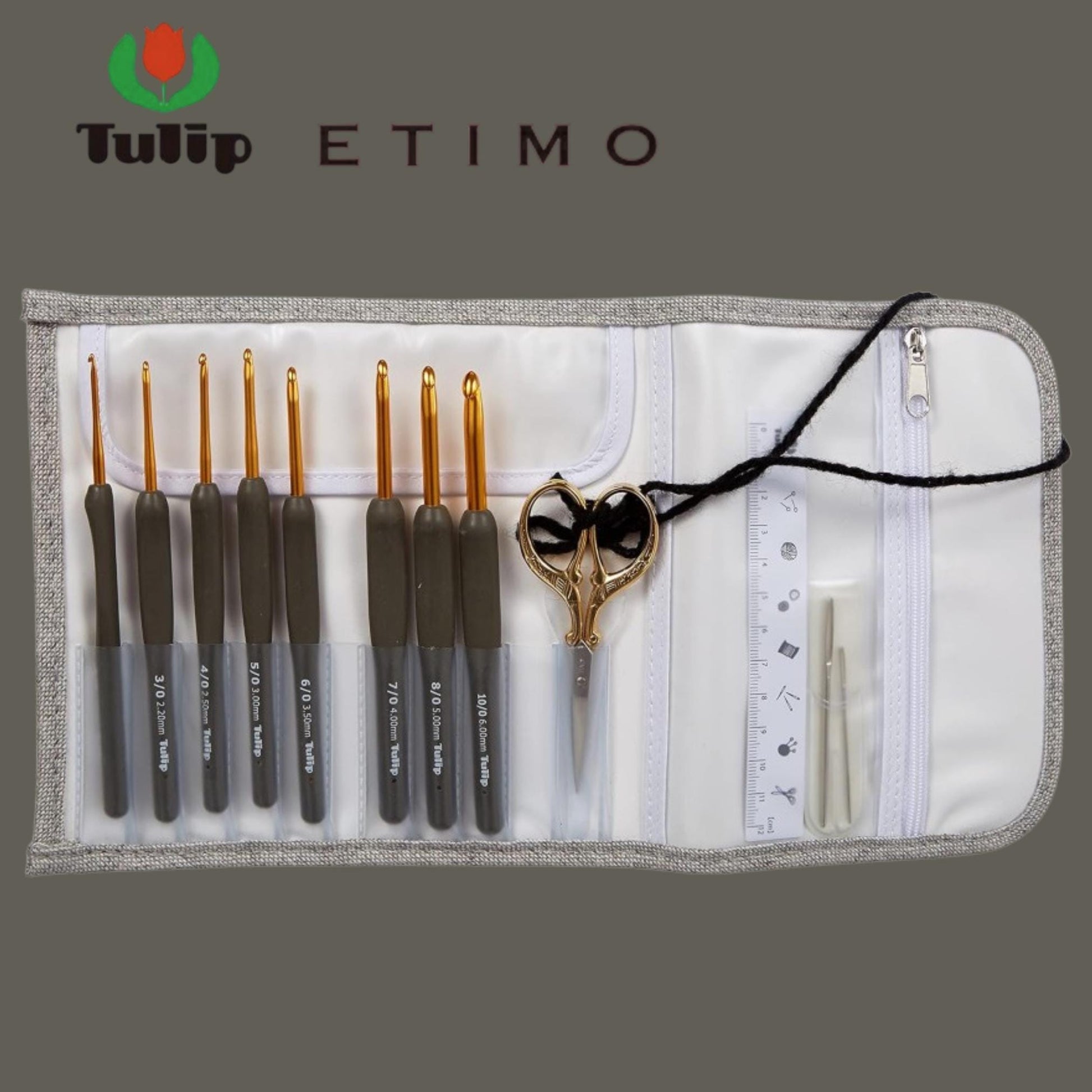 Tulip Etimo Classic Royal Black Crochet Hook Set with storage case - Golden Scissors