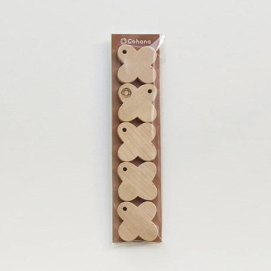 A package containing six wooden butterfly-shaped tags.