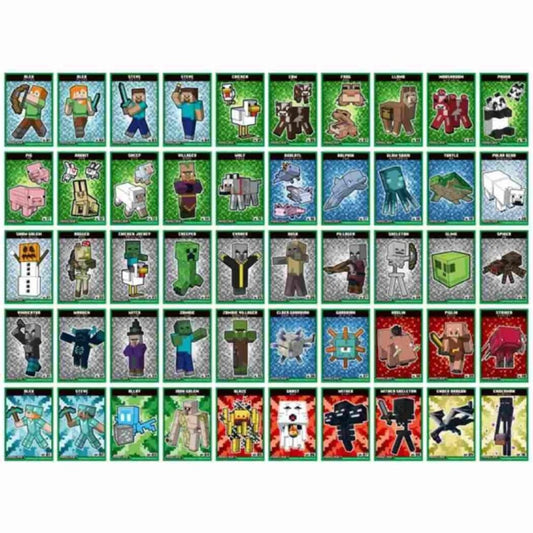 a grid of various Minecraft characters and elements, including animals, people, and objects, arranged in a visually appealing manner.