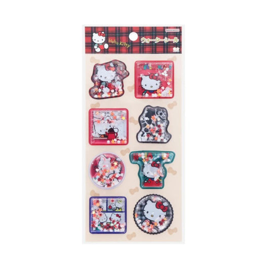 a collection of stickers featuring the character Hello Kitty, with various designs and patterns.