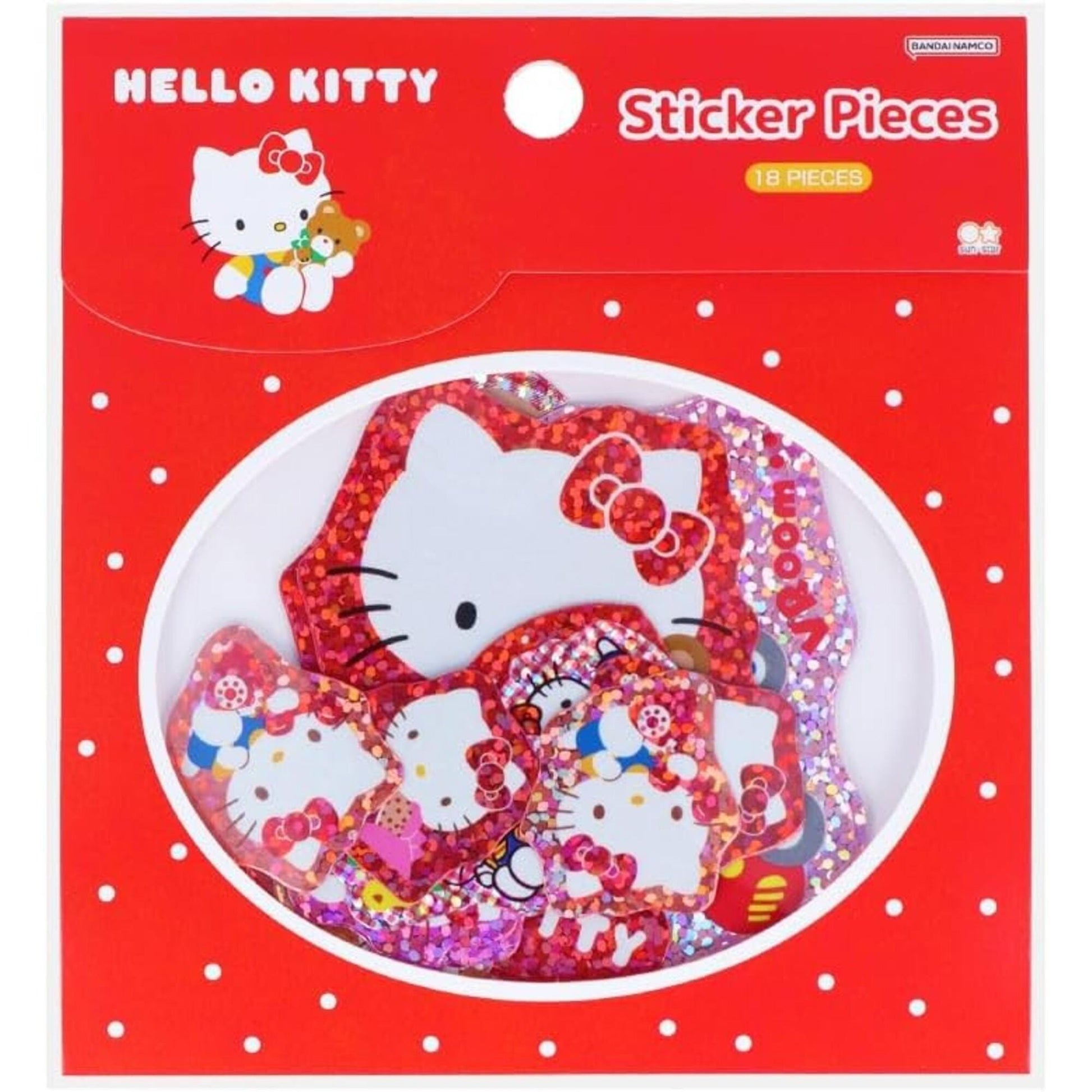 A package of Hello Kitty stickers, containing 18 pieces.
