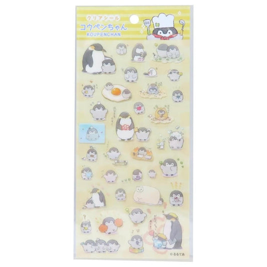 a variety of cartoon penguin stickers, including both adult penguins and baby penguins, arranged in a playful and colorful manner.