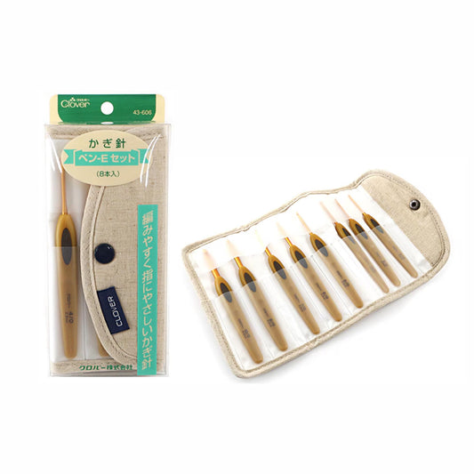 a package of crochet hooks and a case with multiple crochet hooks inside.