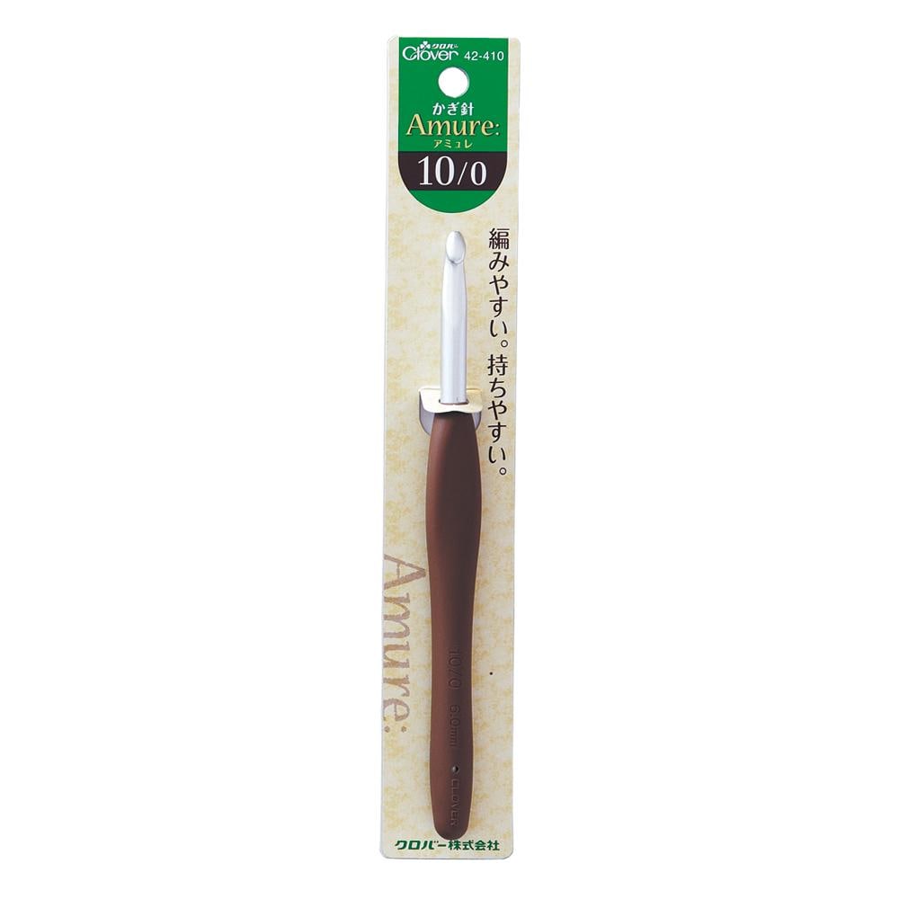 a crochet hook, specifically an Amure 10-0 hook, which is a tool used for crocheting.