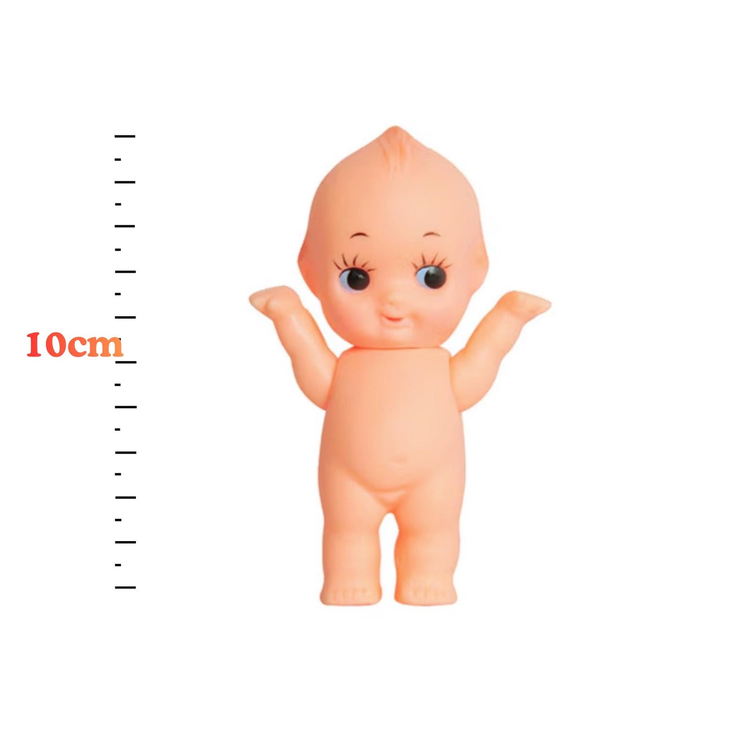 A small toy doll with a measurement scale on the side.