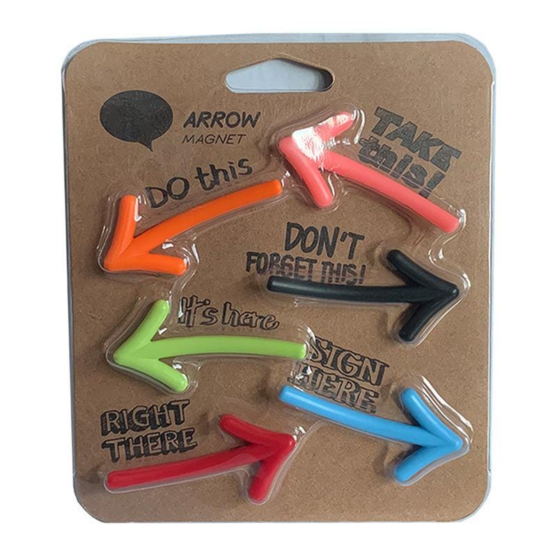 a collection of colorful plastic arrows, each with a different message or instruction printed on them.