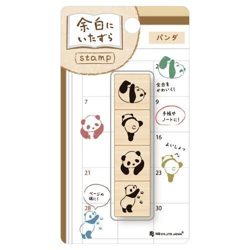 The image is a stamp featuring various panda illustrations, including different poses and expressions.