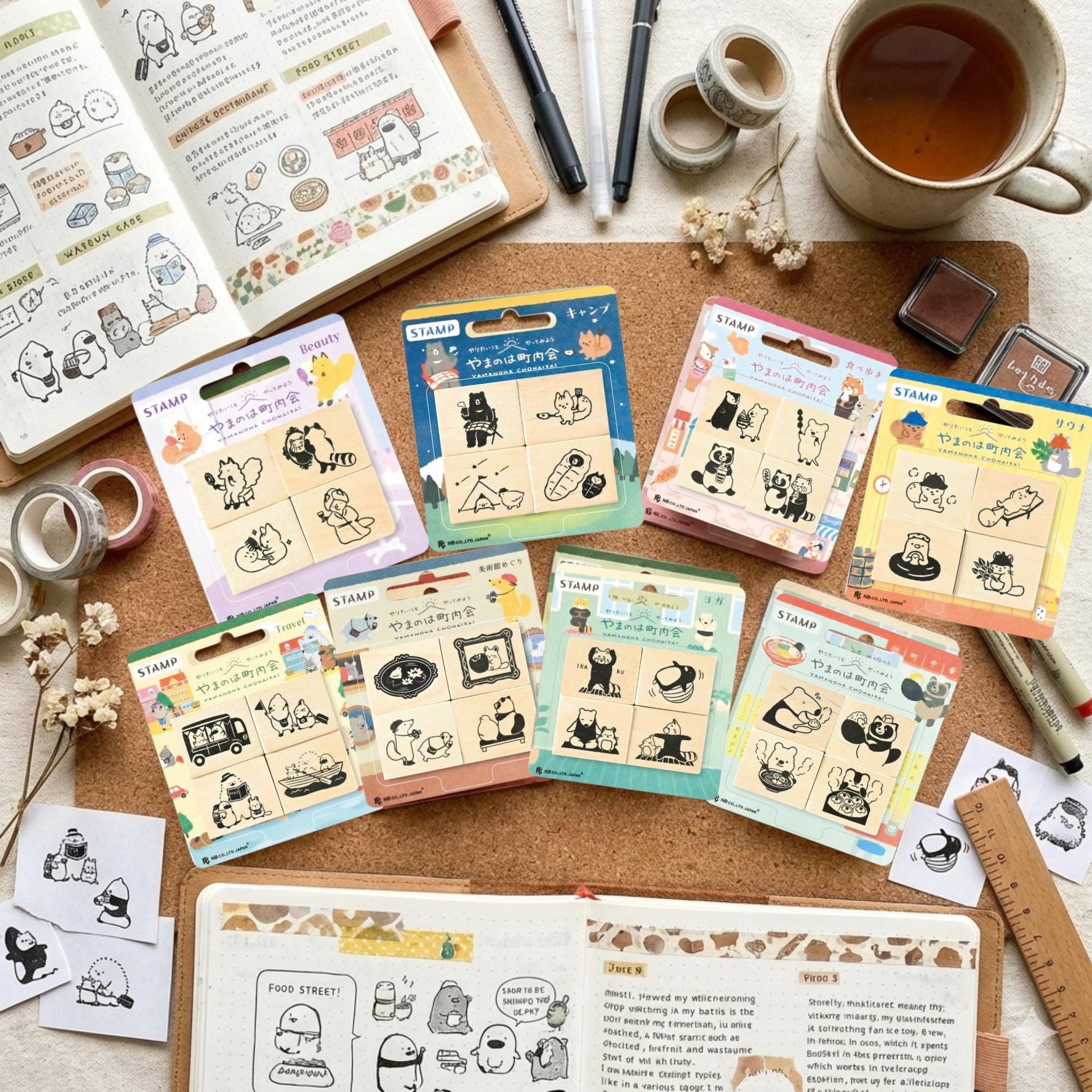 Wooden Stamp Set: Yamanohama Neighborhood (Animal Town Series) by NB Japan