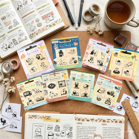 Wooden Stamp Set: Yamanohama Neighborhood (Animal Town Series) by NB Japan