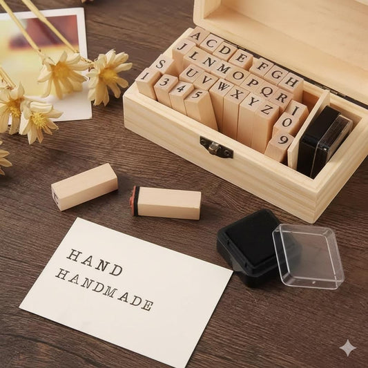 Alphabet and Number Stamps: Wooden Set with Ink Pad (Letters & Digits)