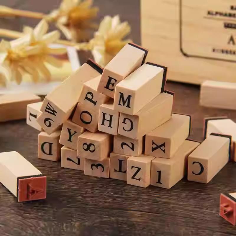 Alphabet and Number Stamps: Wooden Set with Ink Pad (Letters & Digits)