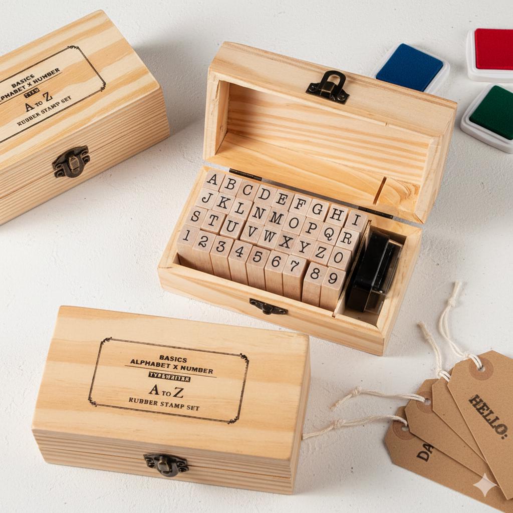 Alphabet and Number Stamps: Wooden Set with Ink Pad (Letters & Digits)