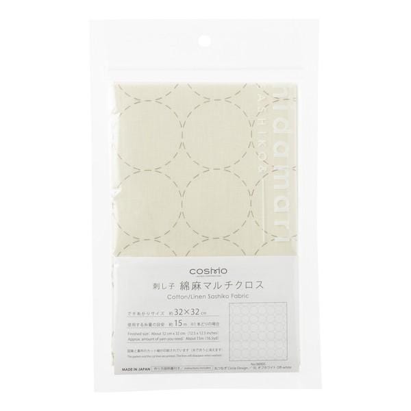 a package of fabric with a repeating circular pattern.