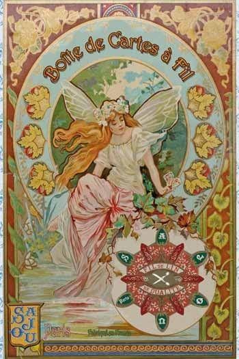 The image is a vintage poster featuring a fairy-like character with wings and a flower crown, surrounded by floral and autumnal elements.