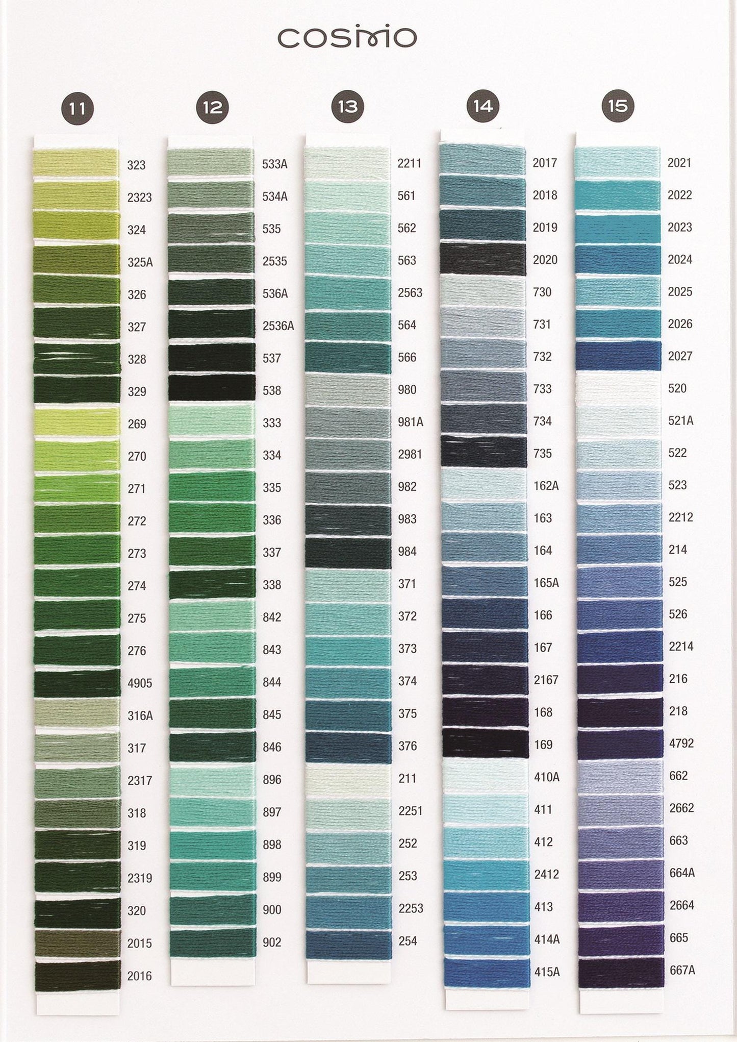 a collection of fabric swatches, each with a unique color pattern. The swatches are organized in rows and columns, showcasing a variety of colors and shades. The text "cosmo" is visible, likely indicating the brand or product name. The image does not contain any text that is less than 500 characters, and it does not describe each individual swatch in detail. The focus is on the overall visual presentation of the fabric swatches.