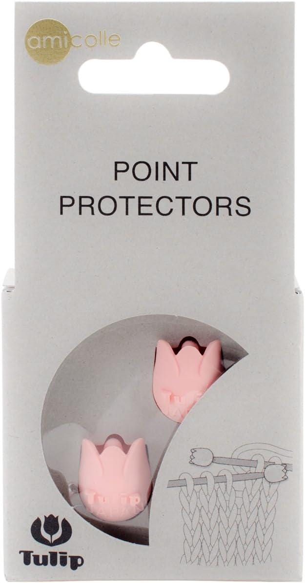 a package of point protectors, which are pink flower-shaped objects designed to protect knitting needles.