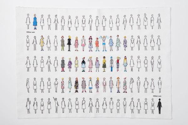 The image is a collage of various stylized human figures, each with different clothing and hairstyles, arranged in a grid-like pattern.