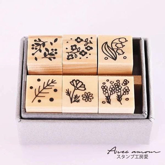 Mini Floral Stamp Set: Japanese Wooden Stamps (6 Unique Designs), Made in Japan