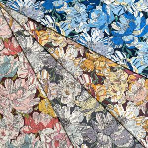 The image is a collage of various colorful floral patterns, including blue, pink, yellow, and gray flowers. The patterns are arranged in a visually appealing manner, showcasing the diversity and beauty of the floral designs.