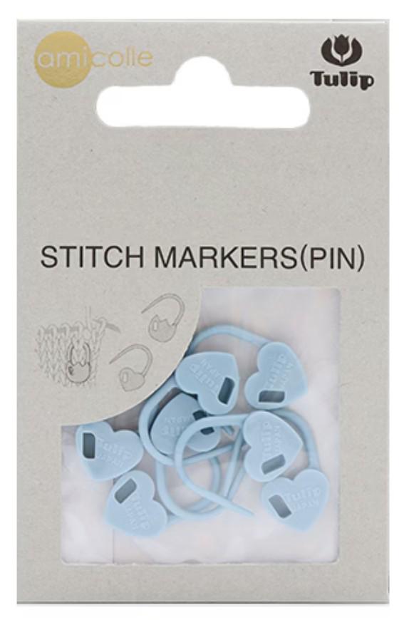 A package of blue heart-shaped sewing markers (pin) with a tulip logo.