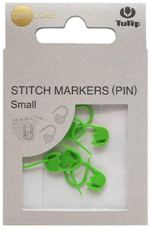 a package of green plastic sewing markers, labeled as "Stitch Markers (PIN) Small".