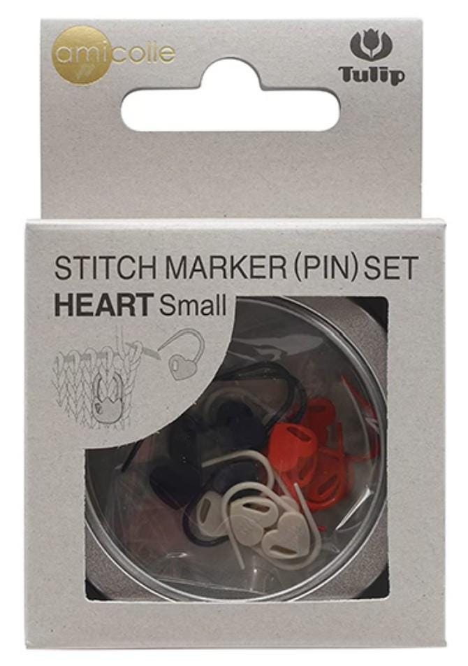 a package of amicola Stitch Marker (Pin) Set, which includes a set of small pins and a heart-shaped marker.